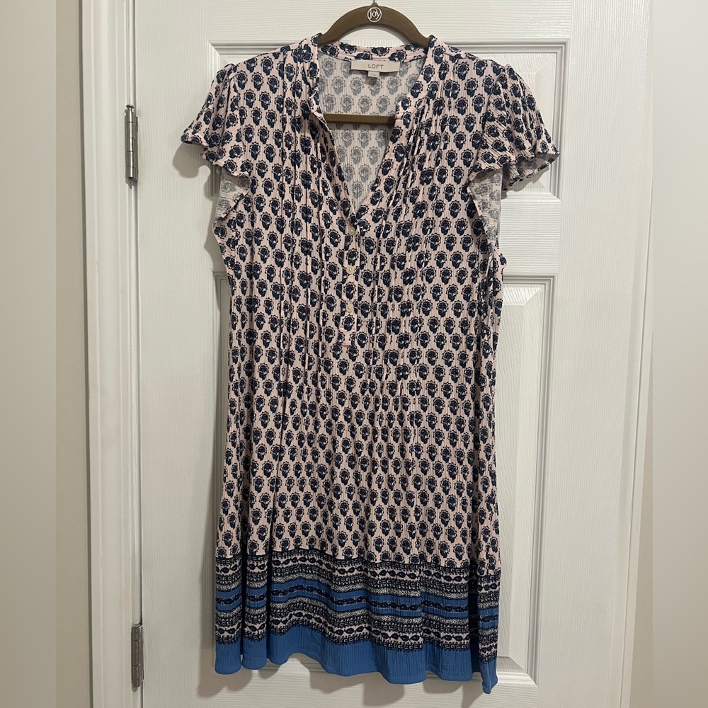 LOFT Blue and Pink Flutter Sleeve Sundress
